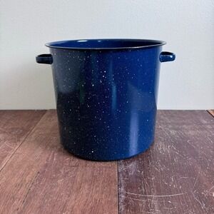 Vintage Retro 1970s Enamelware Blue Speckled Graniteware Pot Cooking Stock Pot